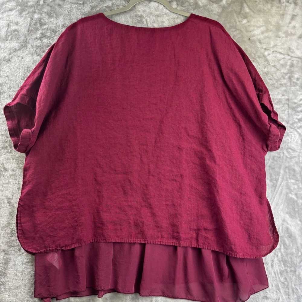 Coldwater Creek Blouse Women XL Burgundy Linen Layered Short Sleeve (1809) - Picture 7 of 12